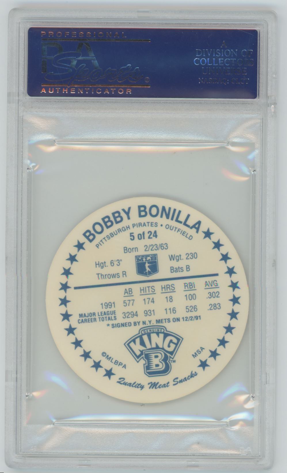 1992 King-B Bobby Bonilla #5 - PSA 10