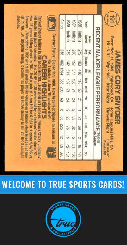 1989 Donruss #191 Cory Snyder AUTOGRAPH