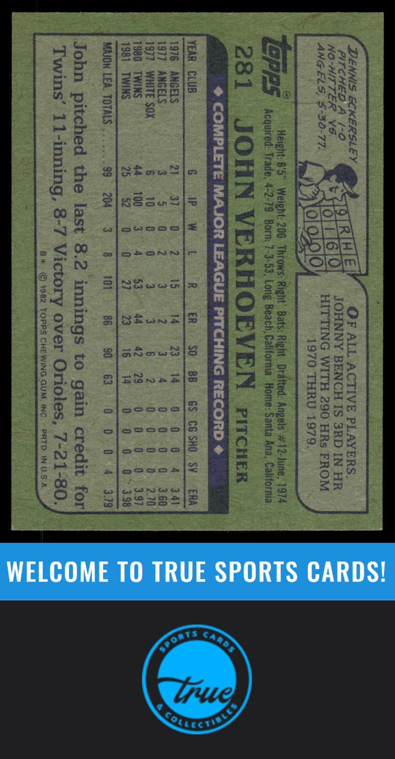 1982 Topps #281 John Verhoeven AUTO