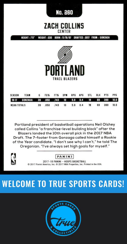 2017-18 Hoops #260 Zach Collins AUTO