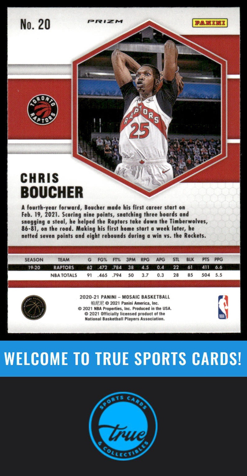 2020-21 Panini Mosaic #20 Chris Boucher Mosaic Reactive Blue AUTO