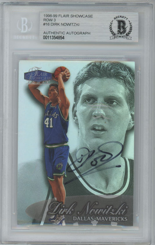 1998-99 Flair Showcase Row 3 #16 Dirk Nowitzki Rookie Card Auto - Beckett Authentic