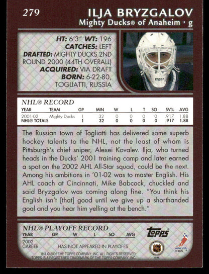 2002-03 Topps #279 Ilja Bryzgalov AUTOGRAPH