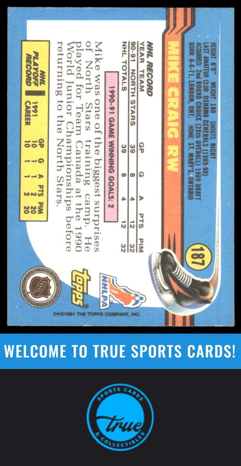 1991-92 Topps #187 Mike Craig AUTOGRAPH