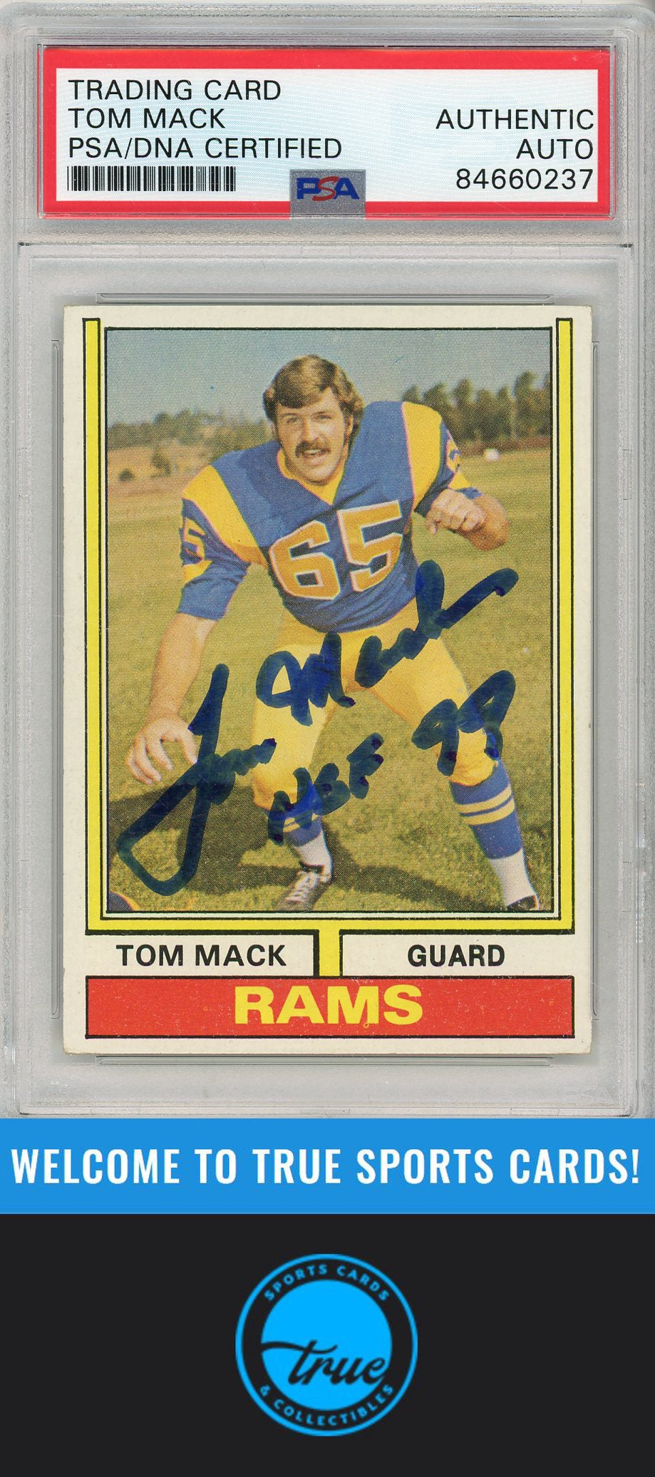 1974 Topps Parker Brothers Pro Draft #126a Tom Mack PSA Authentic AUTOGRAPH