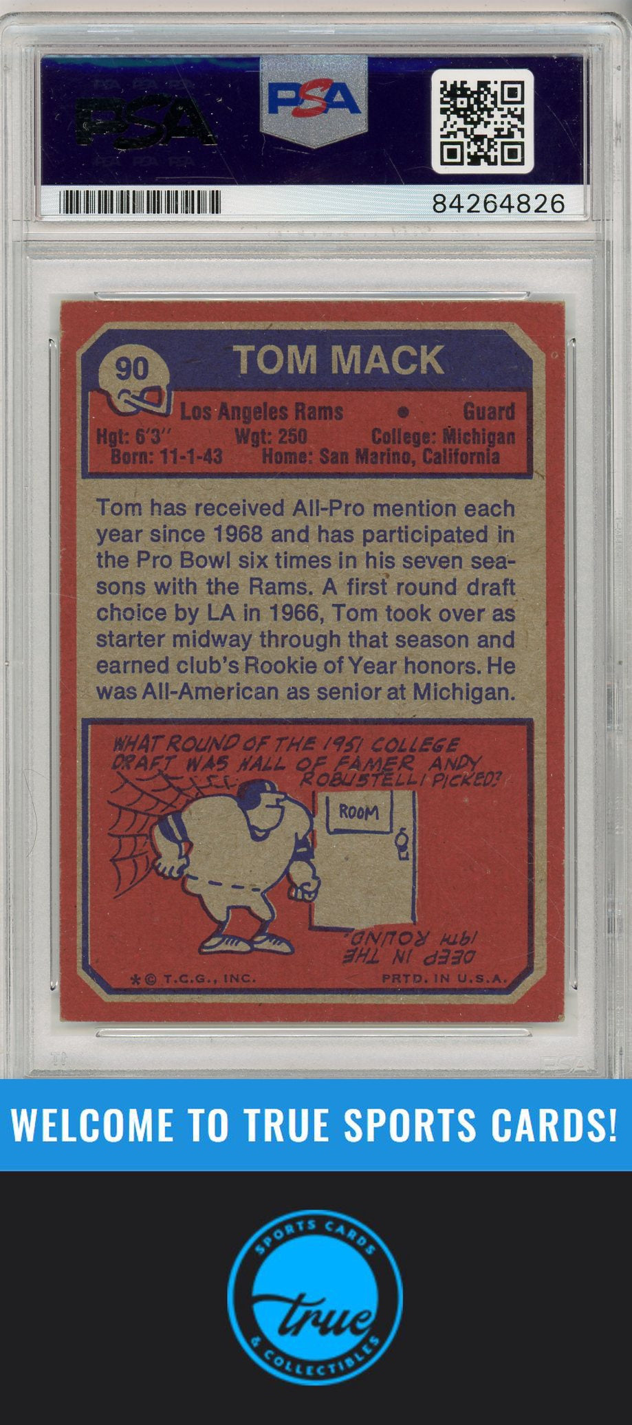 1973 Topps #90 Tom Mack PSA Authentic AUTOGRAPH