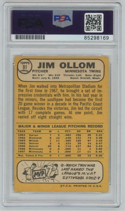 1968 Topps Jim Ollom Auto - PSA/DNA Authentic (8169)