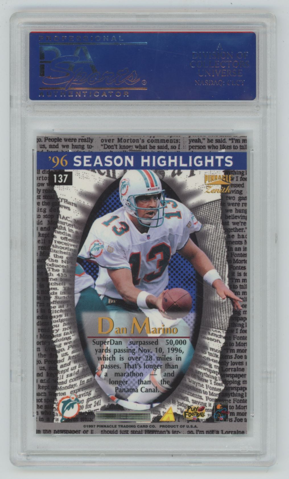 1997 Zenith Dan Marino #137 - PSA 10