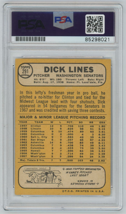 1968 Topps Dick Lines Auto - PSA/DNA Authentic (8021)