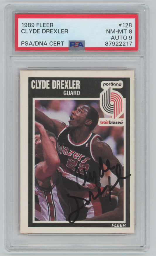 1989 Fleer #128 Clyde Drexler Auto - PSA 8/Auto 9