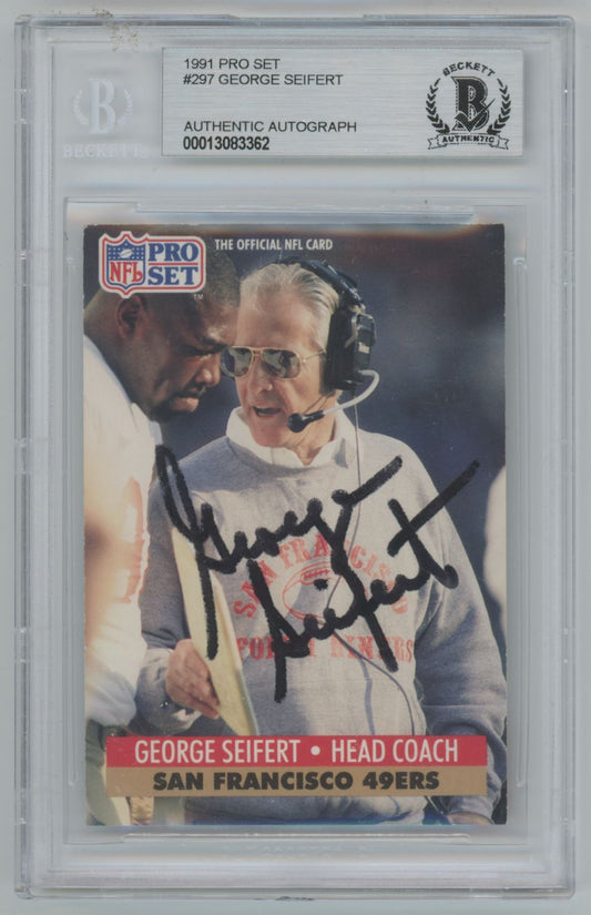 1991 Pro Set George Seifert #297 Auto - Beckett Authentic