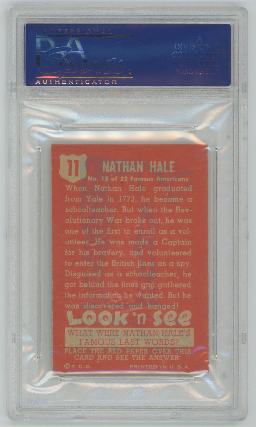 1952 Look 'N See Nathan Hale #11 - PSA 7