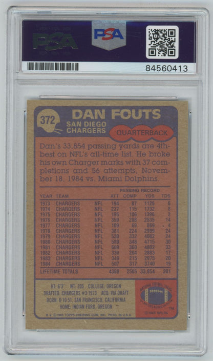 1985 Topps Dan Fouts #372 Auto - PSA 10 (Auto Grade) - Vertical Auto