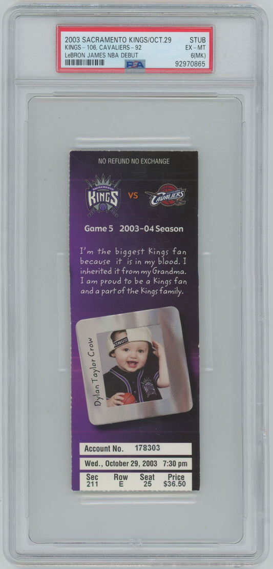 2003 Lebron James NBA Debut Game Ticket Stub - PSA 6(MK)