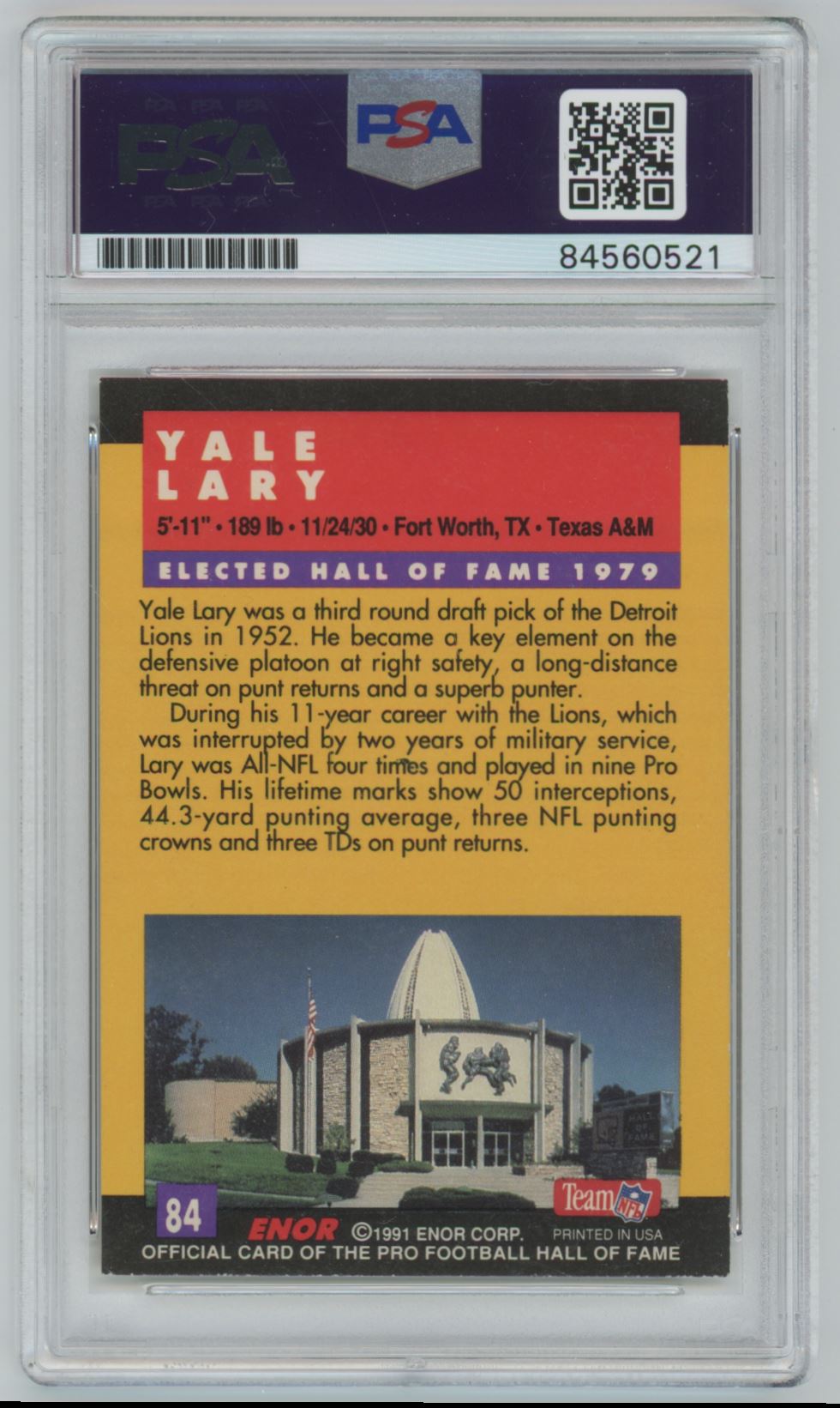 1991 Enor Yale Lary Auto - PSA/DNA