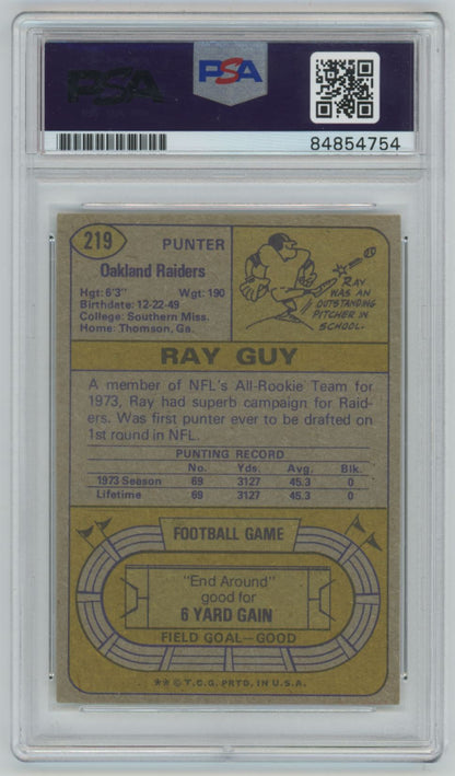 1974 Topps Ray Guy Raiders Rookie Card #219 Auto - PSA/DNA HOF '14 Inscription