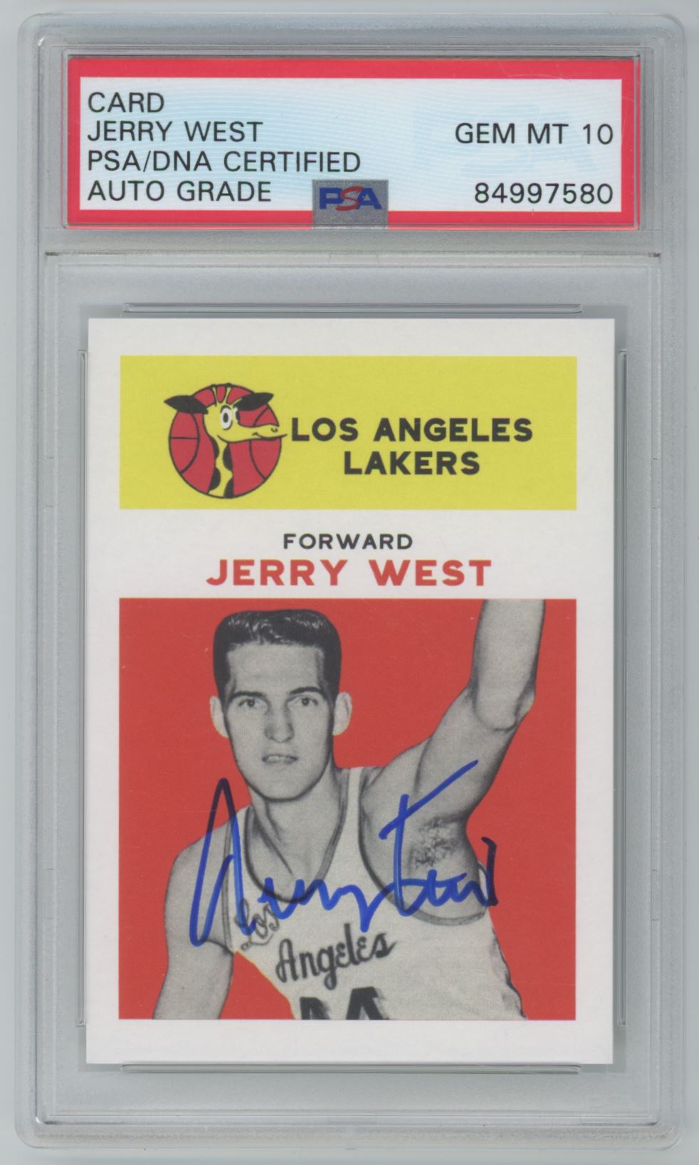 1961 Fleer #43 (REPRINT ROOKIE CARD) Jerry West Auto 10 - PSA/DNA