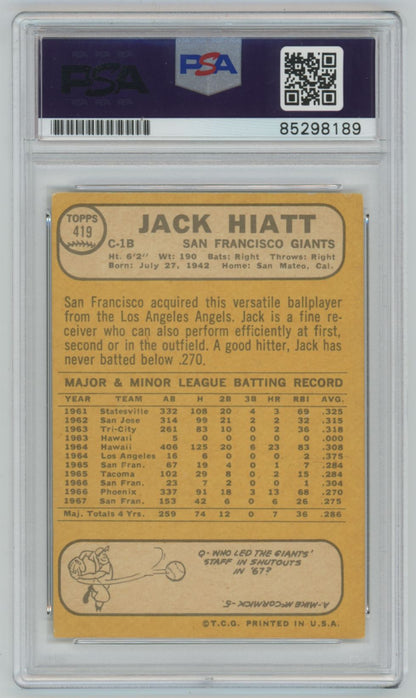 1968 Topps Jack Hiatt Auto - PSA/DNA Authentic (8189)