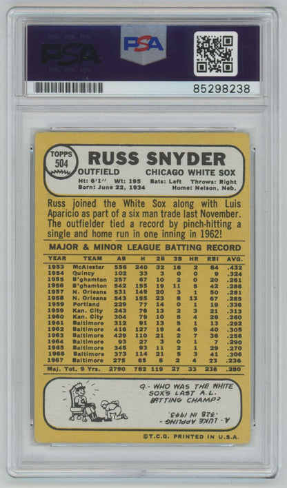 1968 Topps Russ Snyder Auto - PSA/DNA Authentic (8238)