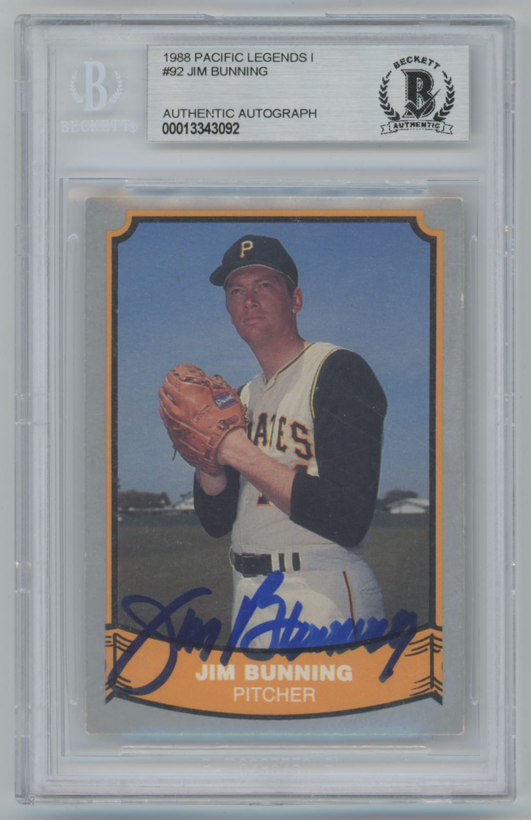 1988 Pacific Legends #92 Jim Bunning Auto - Beckett Authentic