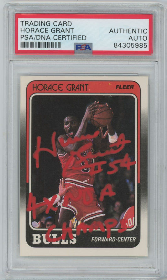 1988 Fleer #16 Horace Grant Rookie Card "4 x NBA Champs" Auto - PSA/DNA