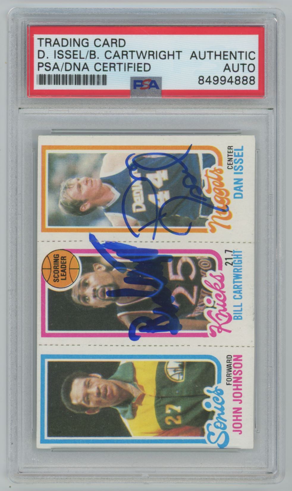 1980 Topps John Johnson, Dan Issel, Bill Cartwright AUTO - PSA/DNA Authentic (4888)