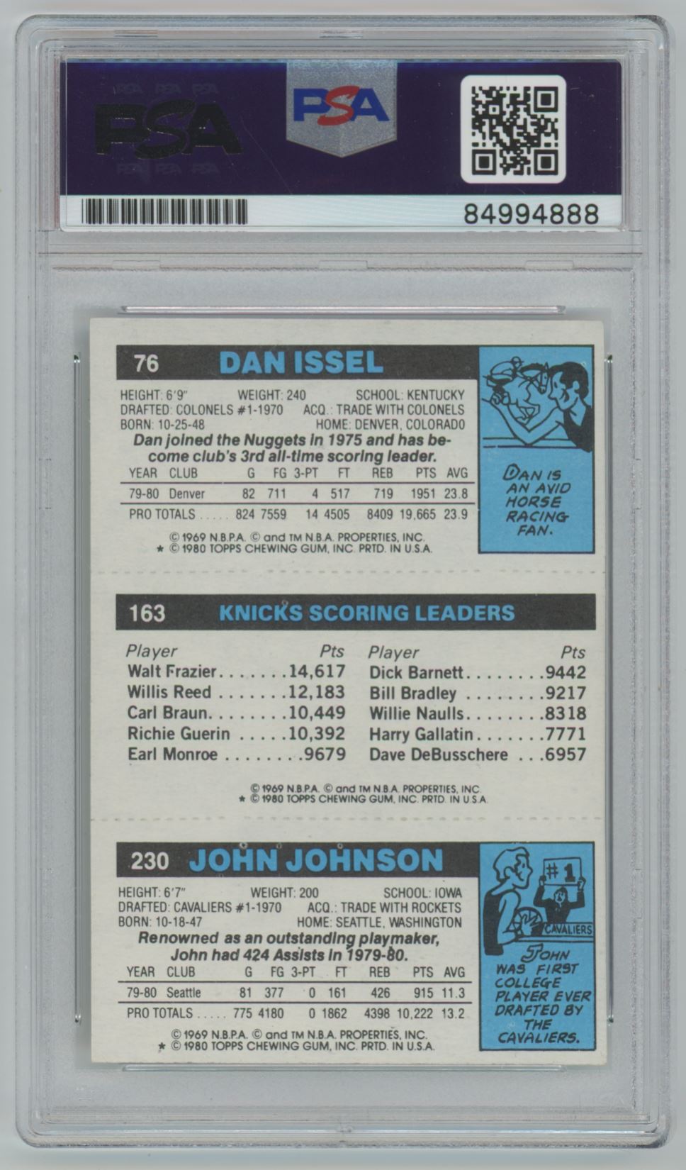 1980 Topps John Johnson, Dan Issel, Bill Cartwright AUTO - PSA/DNA Authentic (4888)