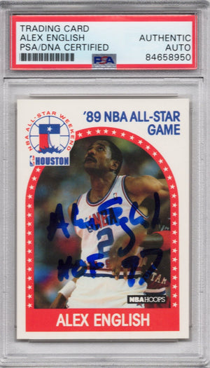 1989 NBA HOOPS NBA ALL STAR WEEKEND ALEX ENGLISH AUTOGRAPH PSA/DNA (8950) HOF '97 INSCRIPTION