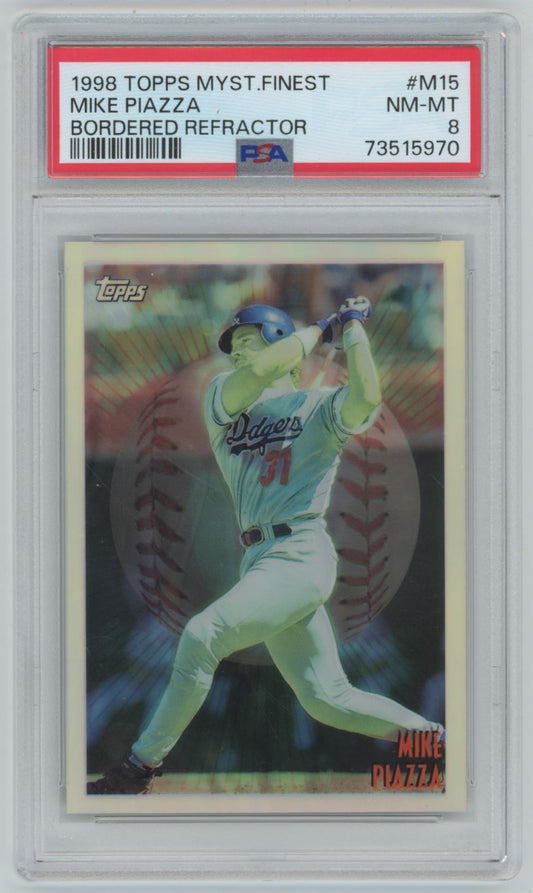 1998 Topps Mystery Finest Mike Piazza Bordered Refractor - PSA 8