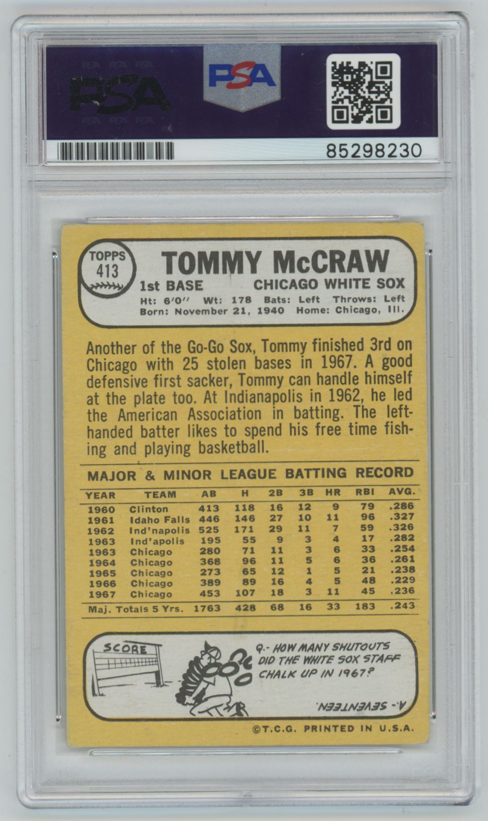 1968 Topps Tom McGraw Auto - PSA/DNA Authentic (8230)