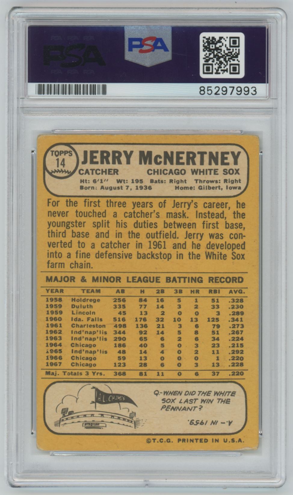 1968 Topps Jerry McNertney Auto - PSA/DNA Authentic (7993)