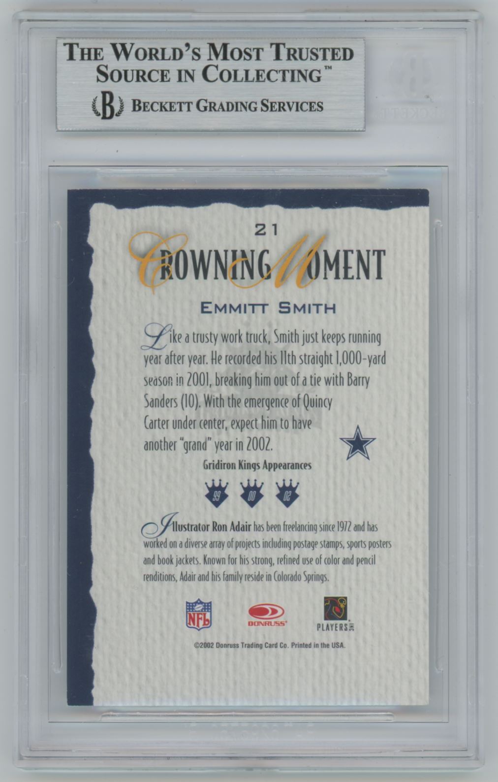 2002 Donruss Gridiron Kings Emmitt Smith Auto - Beckett Authentic