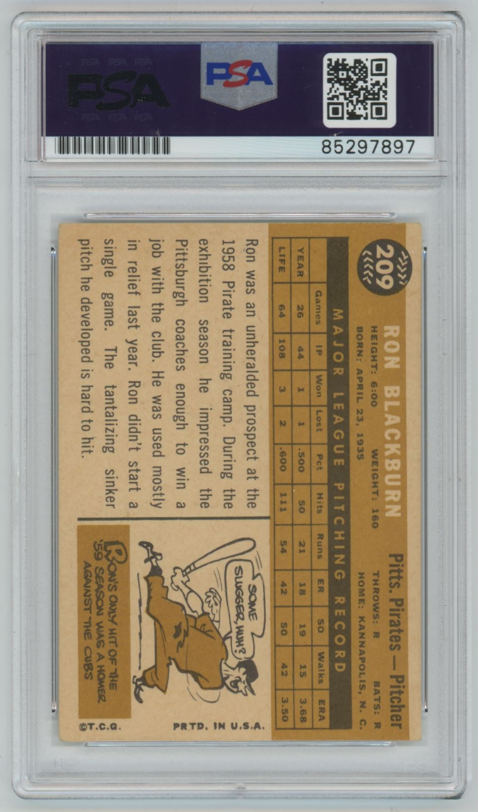 1960 Topps Ron Blackburn #209 Auto - PSA/DNA Authentic