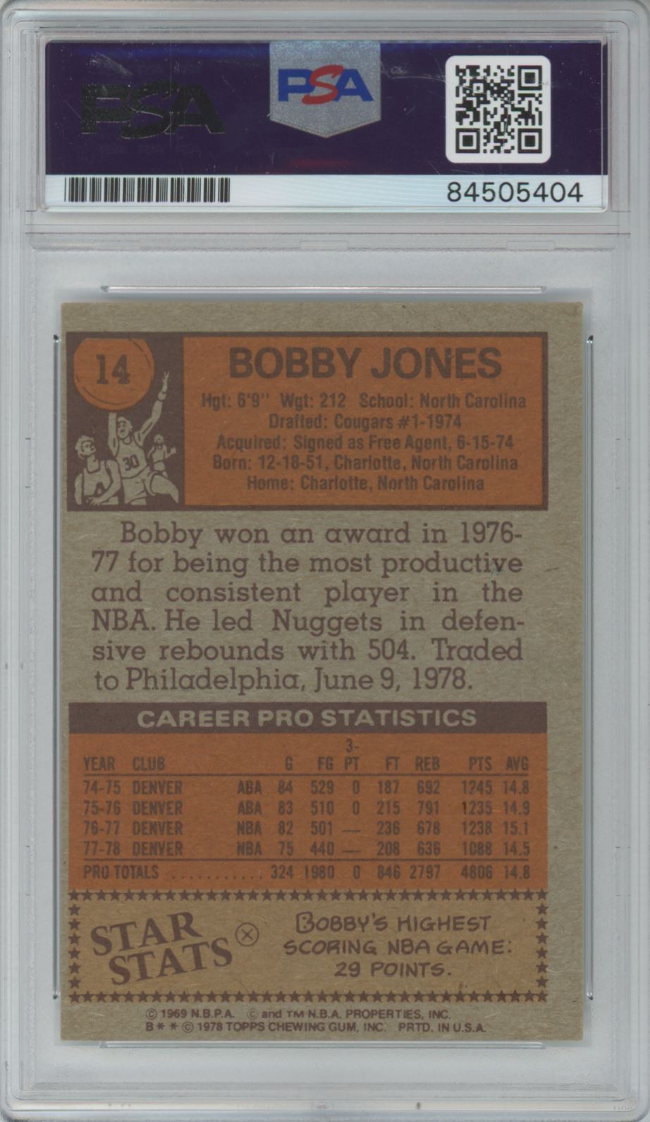 1969 Topps #14 Bobby Jones Auto - PSA/DNA