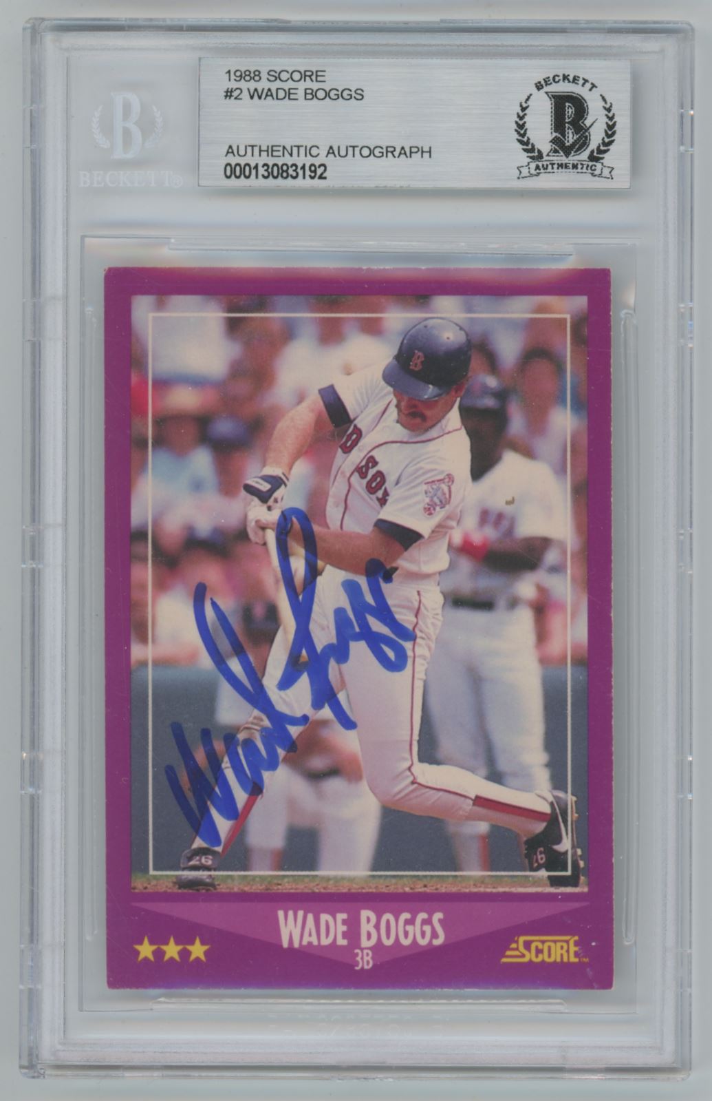 1988 Score Wade Boggs #2 Auto - Beckett Authentic