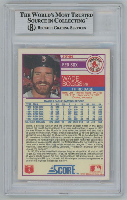 1988 Score Wade Boggs #2 Auto - Beckett Authentic