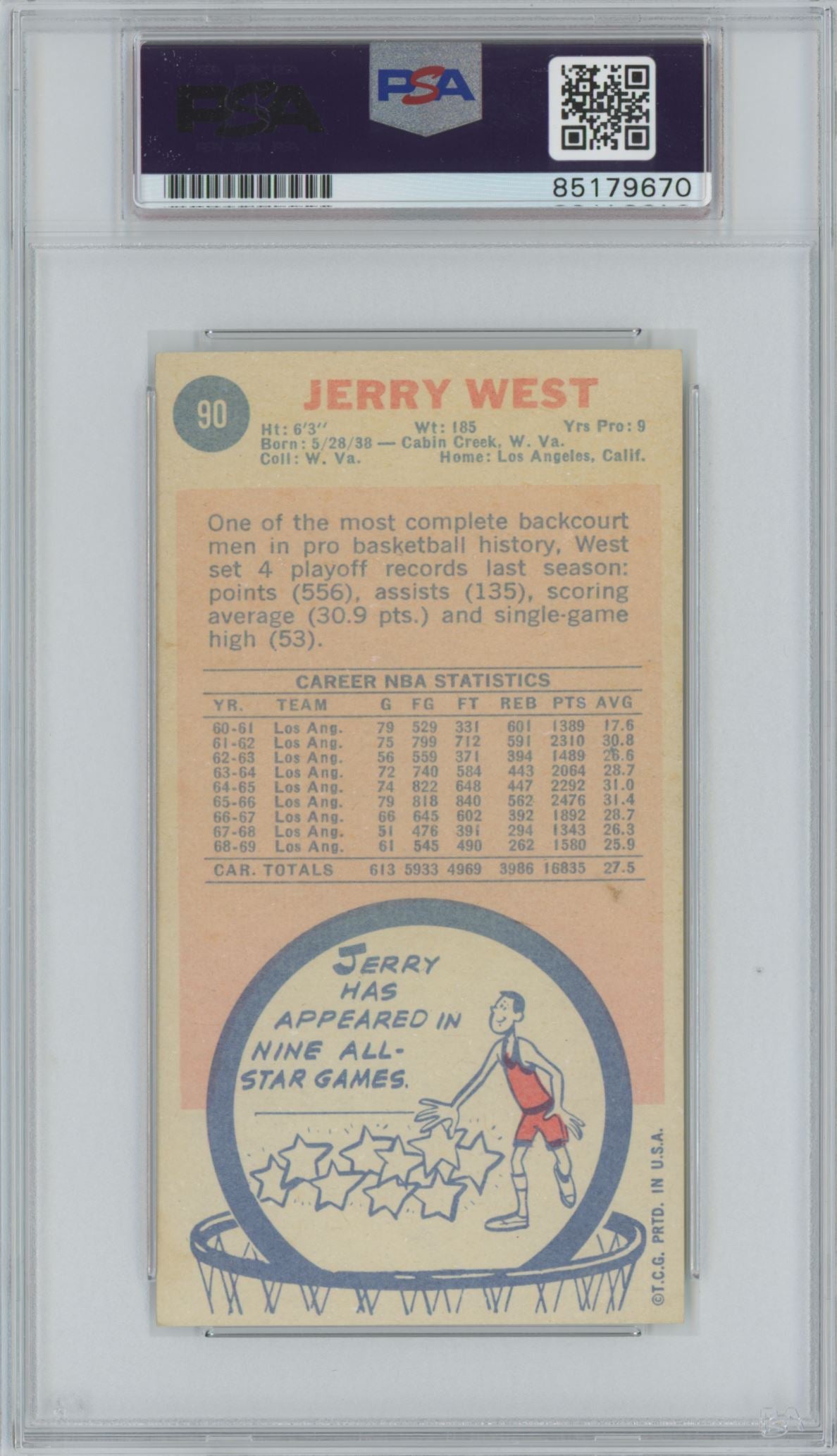 1969 Topps #90 Jerry West "HOF 1980-2010" Auto - PSA/DNA (9670)