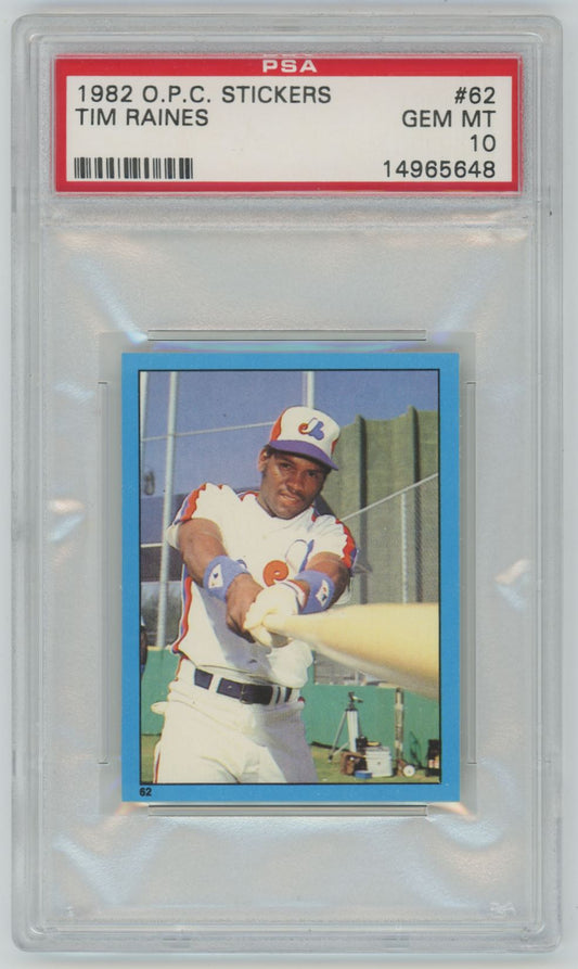 1982 O.P.C. Stickers Tim Raines #62 - PSA 9