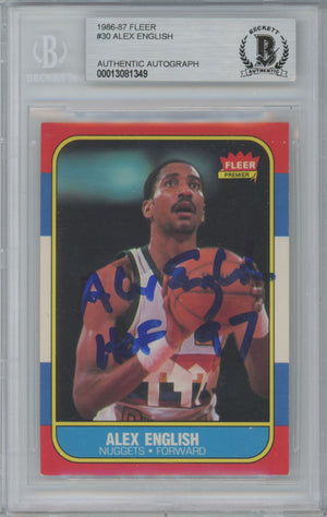 1986-87 Fleer #30 Alex English Auto - Beckett Authentic HOF '97 Inscription (QUANTITY AVAILABLE)