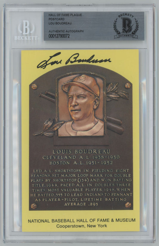 Hall of Fame Plaque Postcard Lou Boudreau Auto - Beckett Authentic