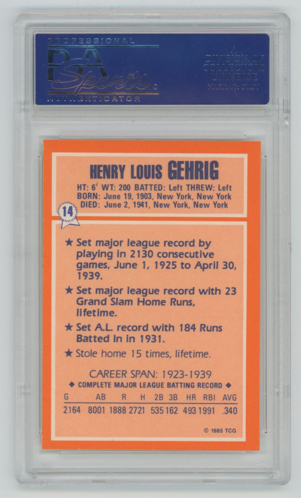 1985 Woolworth Lou Gehrig #14 - PSA 10