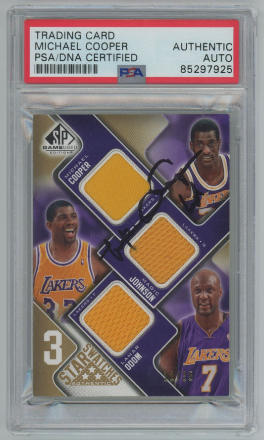 2009-10 SP Game Used Magic Johnson, Lamar Odom, and Michael Cooper Auto - PSA/DNA Authentic