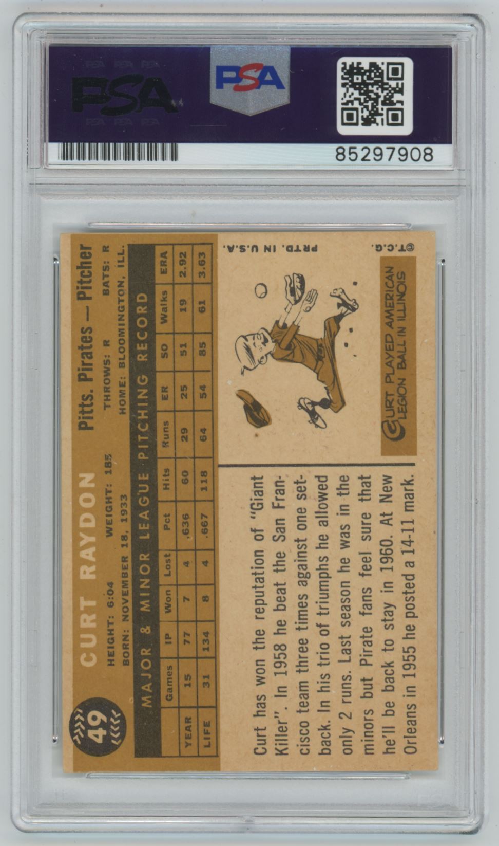 1960 Topps Curt Raydon #49 Auto - PSA/DNA Authentic