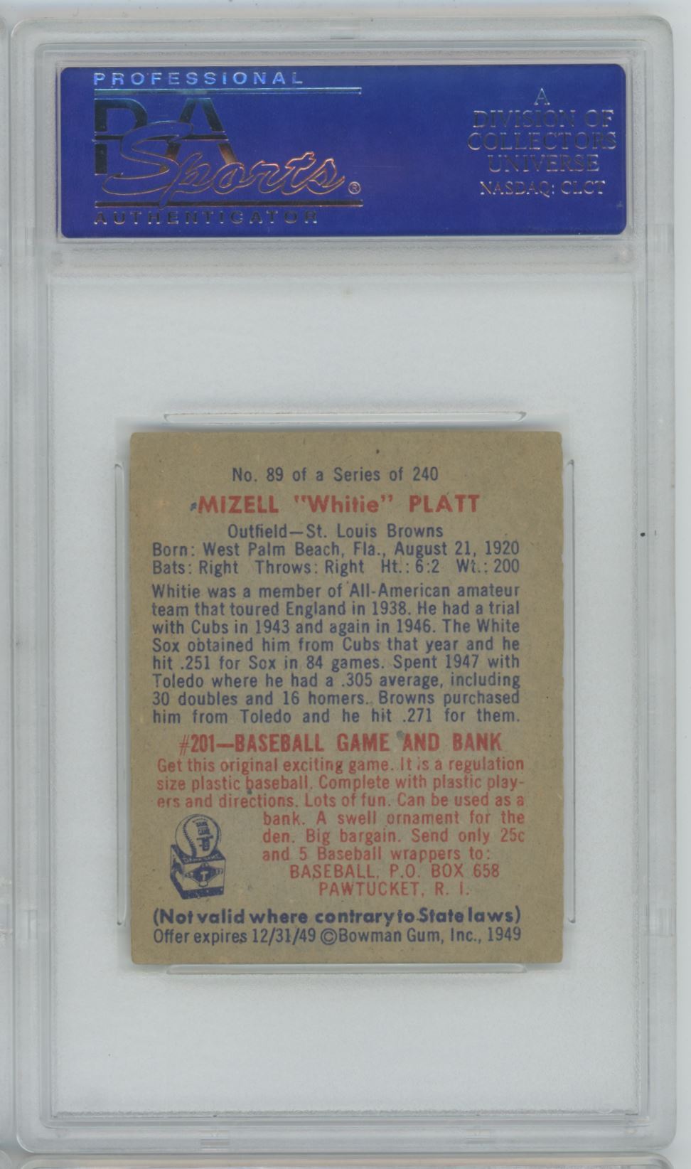 1949 Bowman Whitie Platt #89 - PSA 5