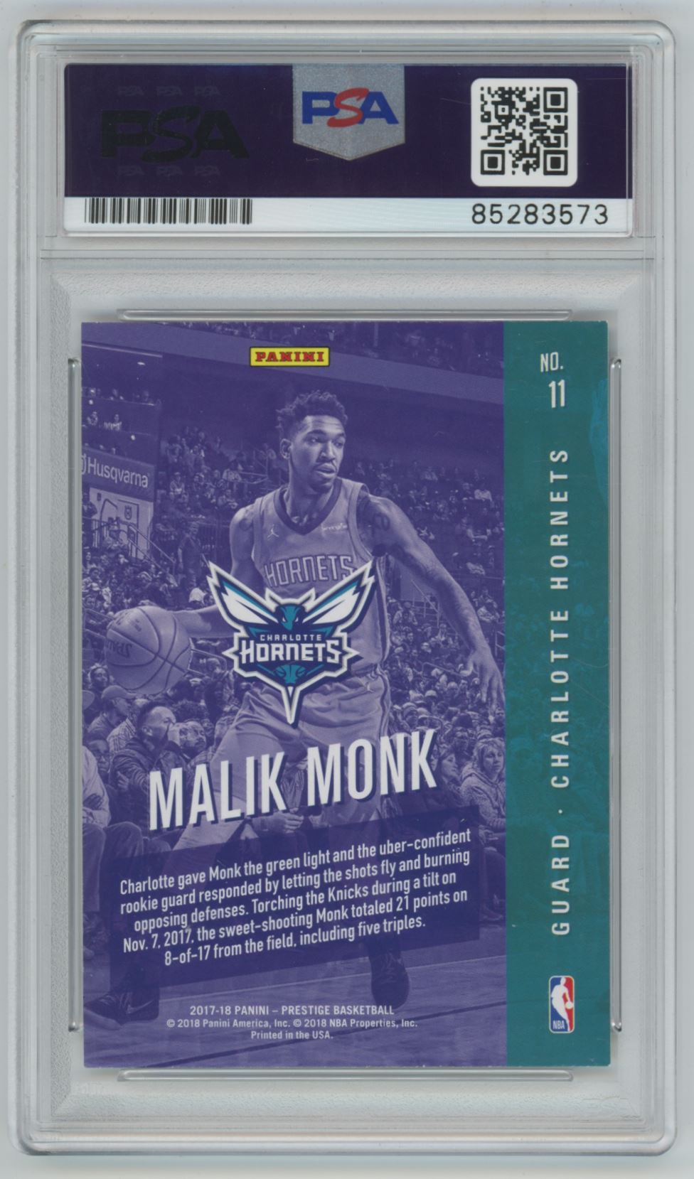 2017 Panini Prestige Malik Monk PSA/DNA Auto Gem 10