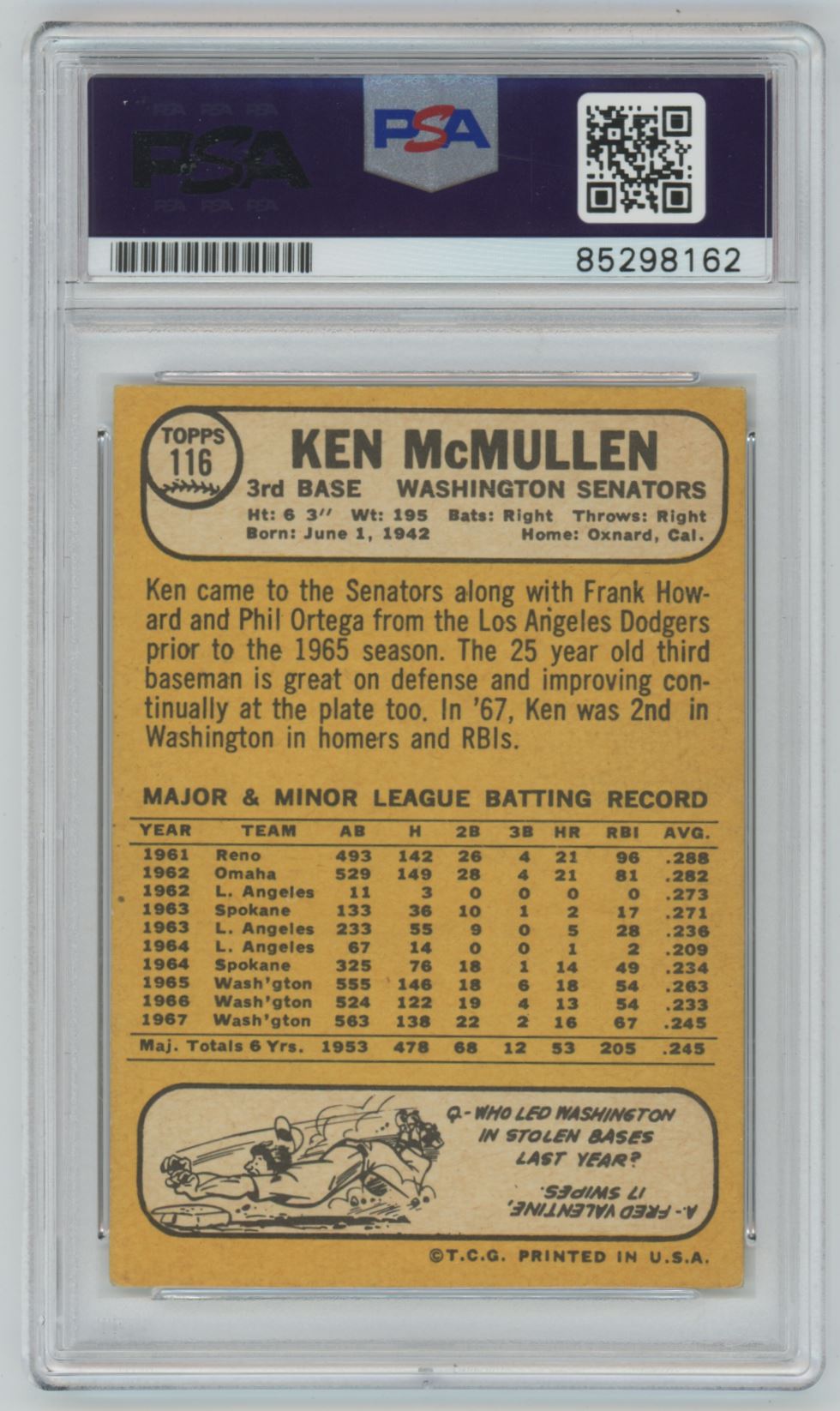 1968 Topps Ken McMullen Auto - PSA/DNA Authentic (8162)