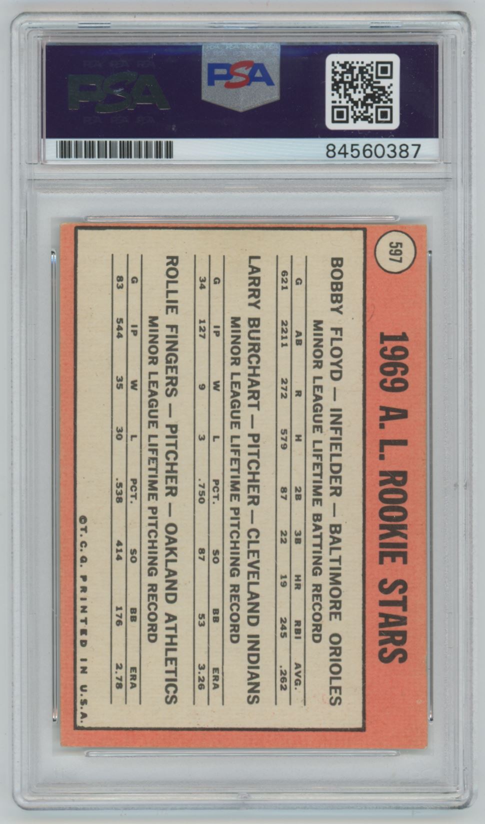 1969 Topps #597 Rollie FIngers ROOKIE CARD Auto - PSA/DNA (0387)