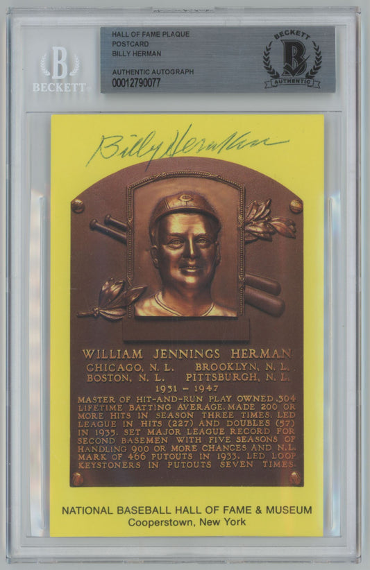 Hall of Fame Plaque Postcard Billy Herman Auto - Beckett Authentic