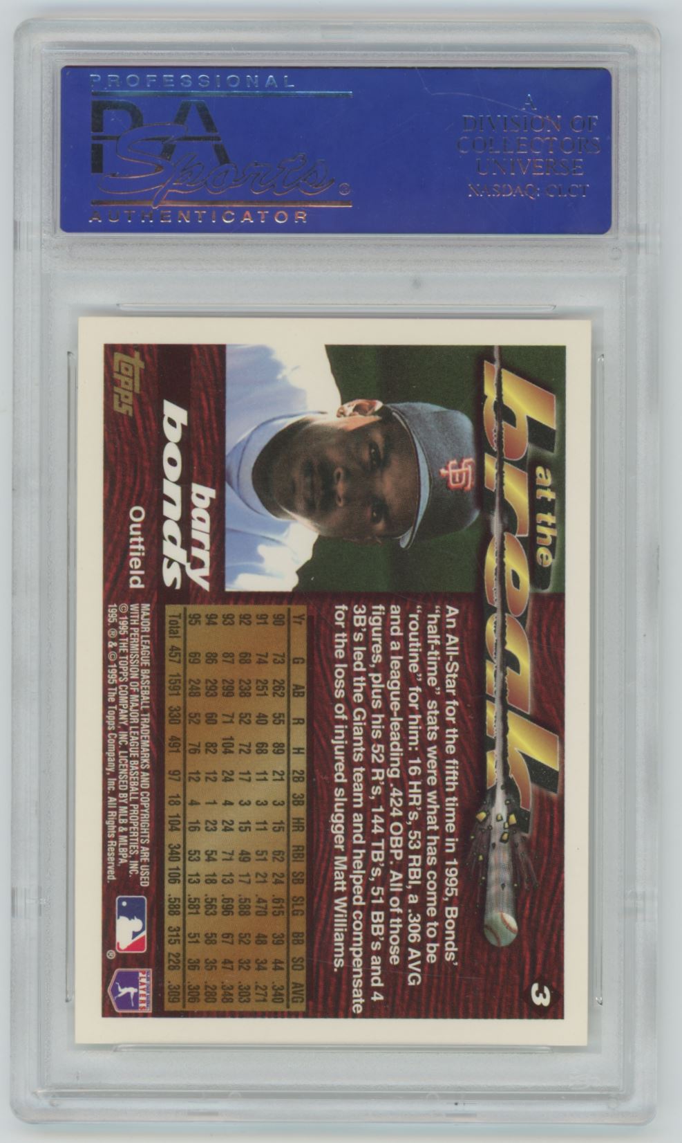 1995 Topps Traded Barry Bonds #3 - PSA 10