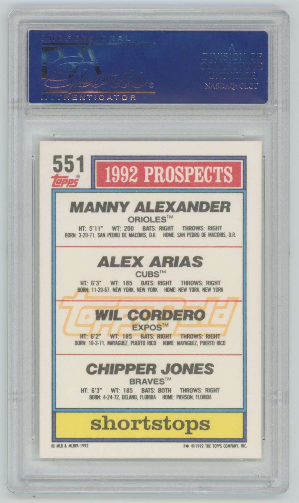 1992 Topps Golds Top Prospects - Shortstops #551 - PSA 10